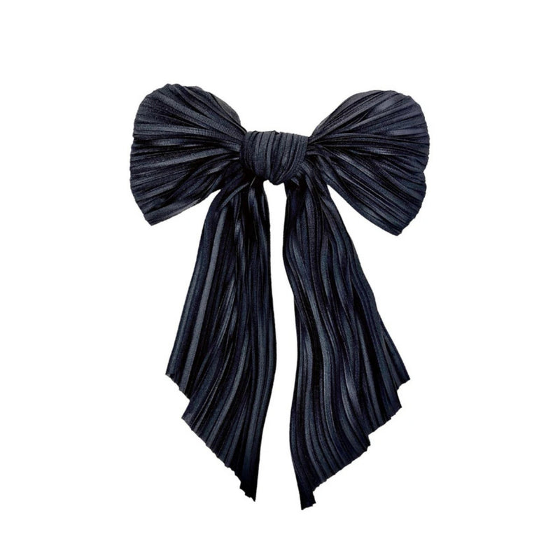 Chelsea King Plissé Black Bow with French Clip