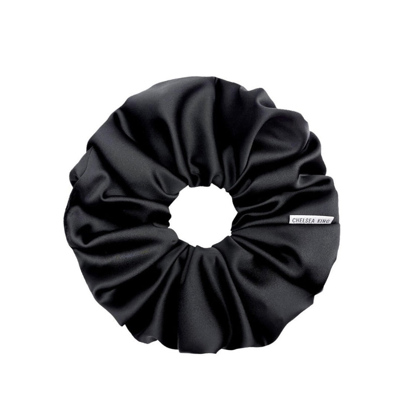 Chelsea King Satin Sleep Black Scrunchie - Oversized