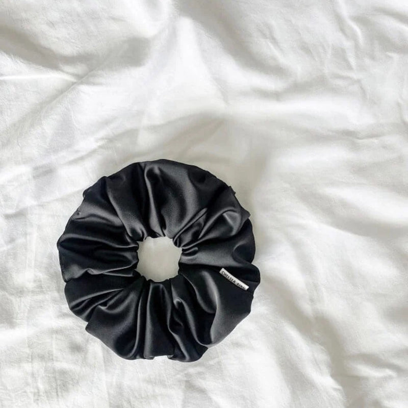 Chelsea King Satin Sleep Black Scrunchie - Oversized